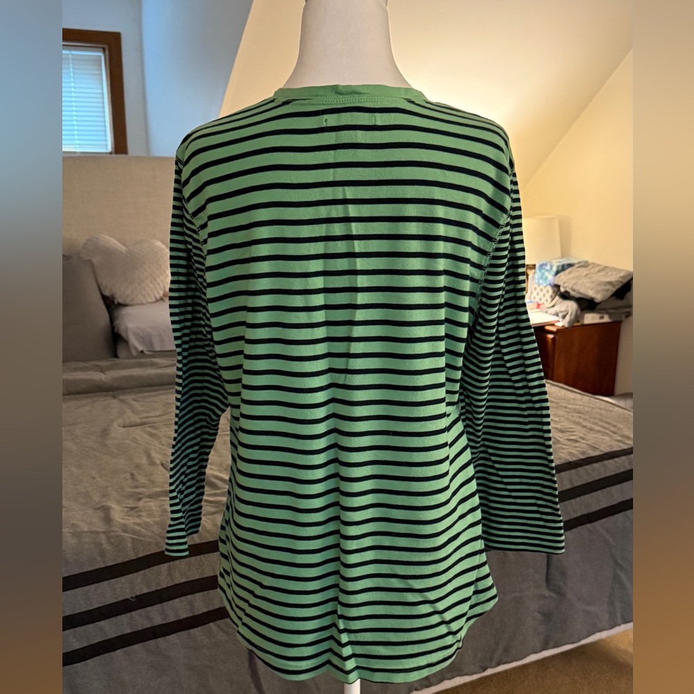 Chaps Green and Black Striped Long Sleeve Top for women - Picture 6 of 9